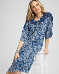 Chico's | Crepe Lace-Neck Dress/ Seaport Blue