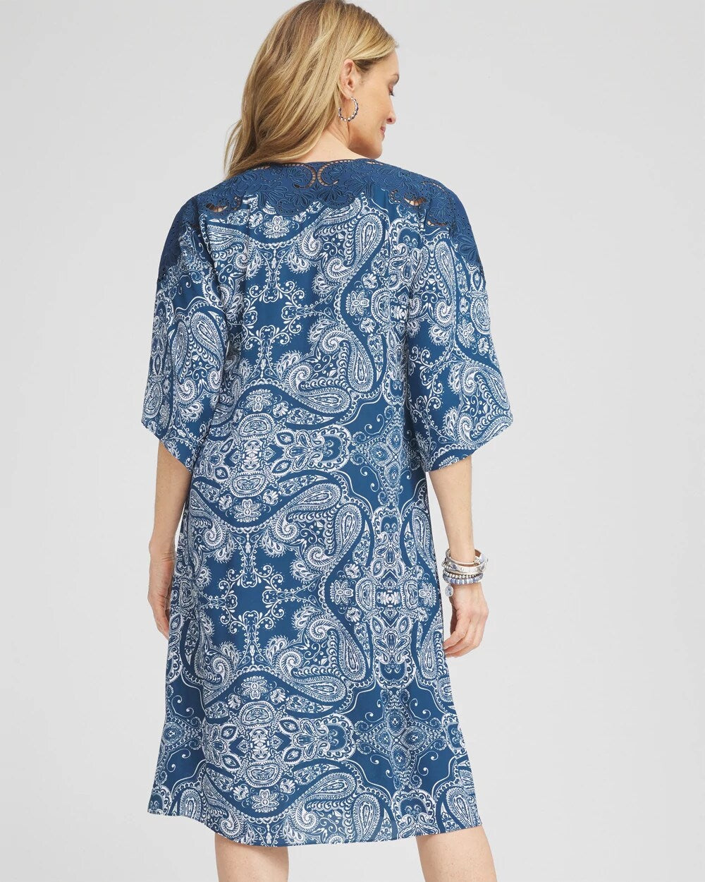 Chico's | Crepe Lace-Neck Dress/ Seaport Blue