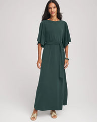 Chico's | Belted Flutter-Sleeve Maxi Dress/ Darkest Spruce