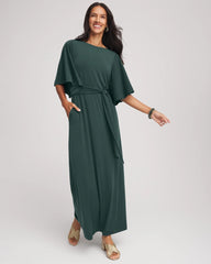 Chico's | Belted Flutter-Sleeve Maxi Dress/ Darkest Spruce