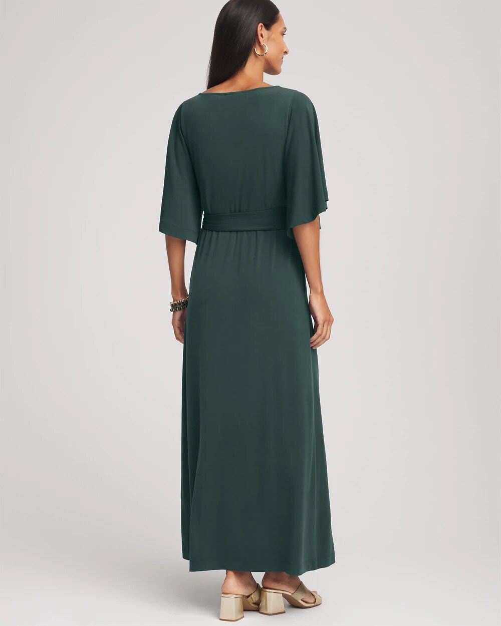 Chico's | Belted Flutter-Sleeve Maxi Dress/ Darkest Spruce