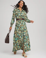 Chico's | Printed Long-Sleeved Shirtdress/ Darkest Spruce