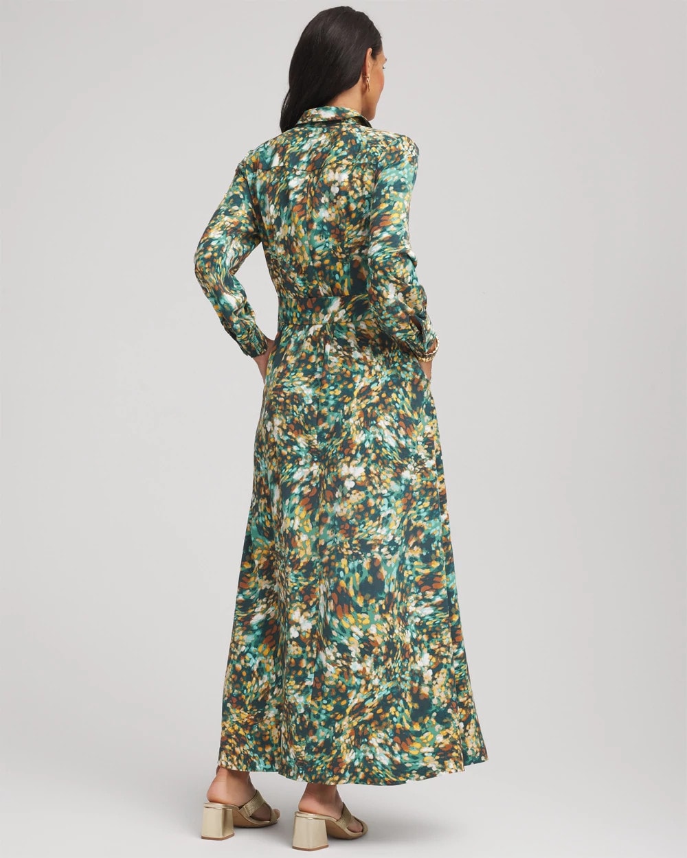 Chico's | Printed Long-Sleeved Shirtdress/ Darkest Spruce