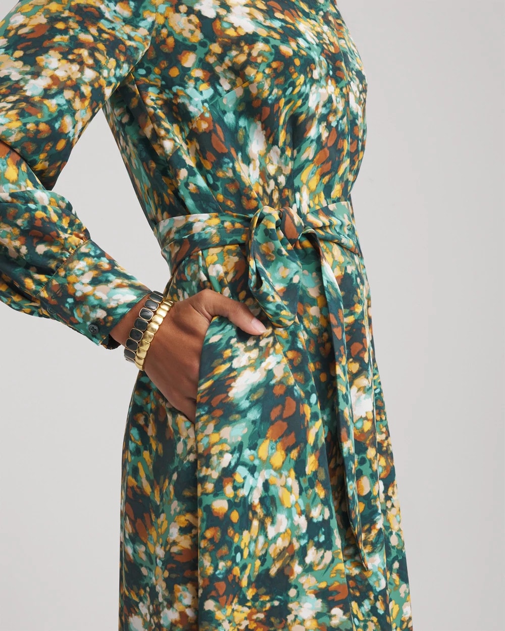 Chico's | Printed Long-Sleeved Shirtdress/ Darkest Spruce