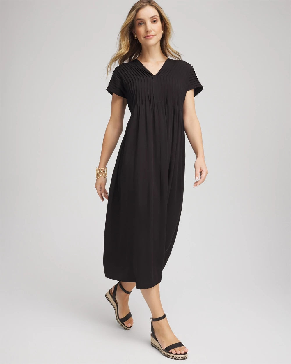 Chico's | Silk-Twill Popover Midi Dress/ Black