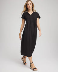 Chico's | Silk-Twill Popover Midi Dress/ Black