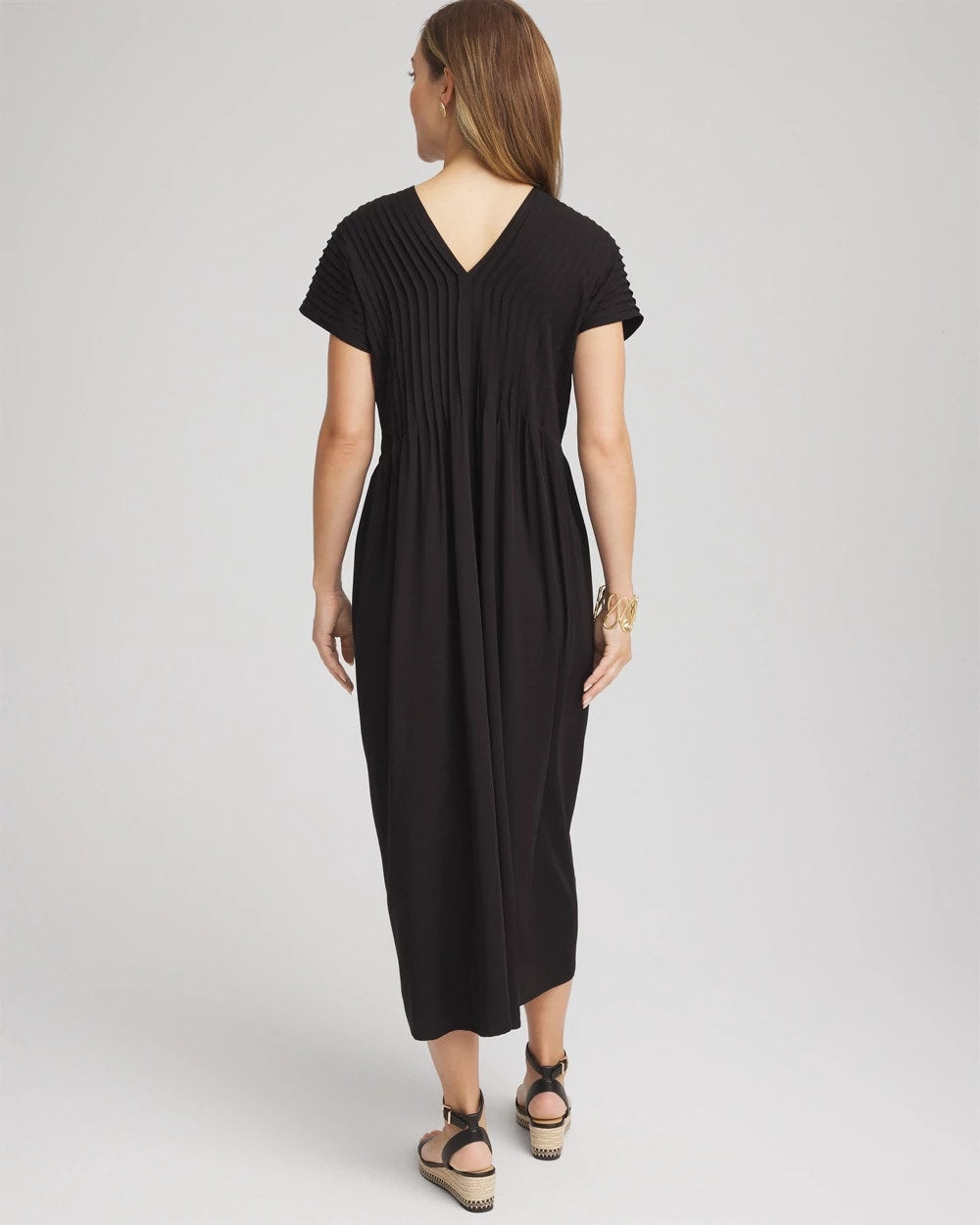 Chico's | Silk-Twill Popover Midi Dress/ Black