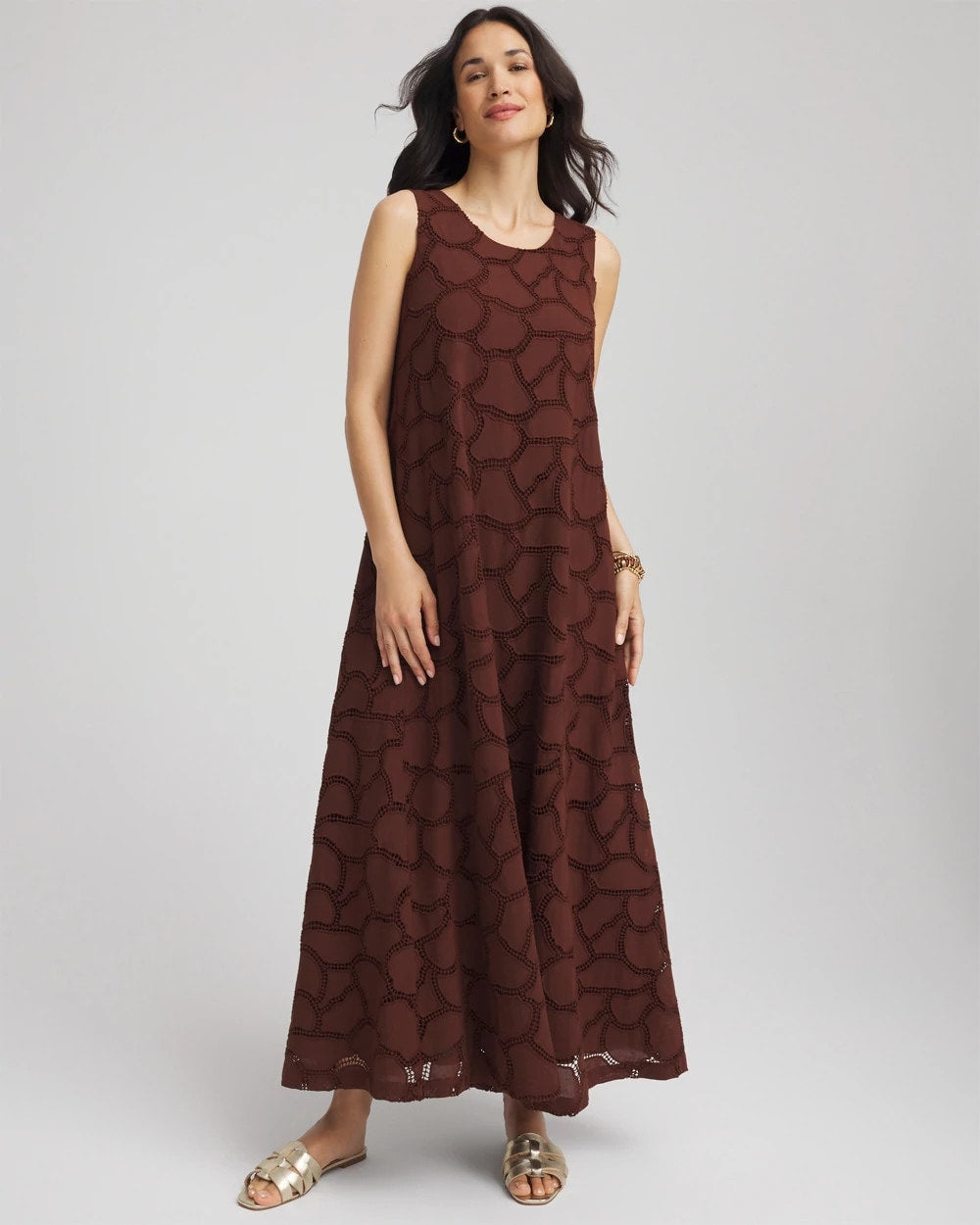 Chico's | Eyelet Cutout Maxi Tank Dress/ Cacao