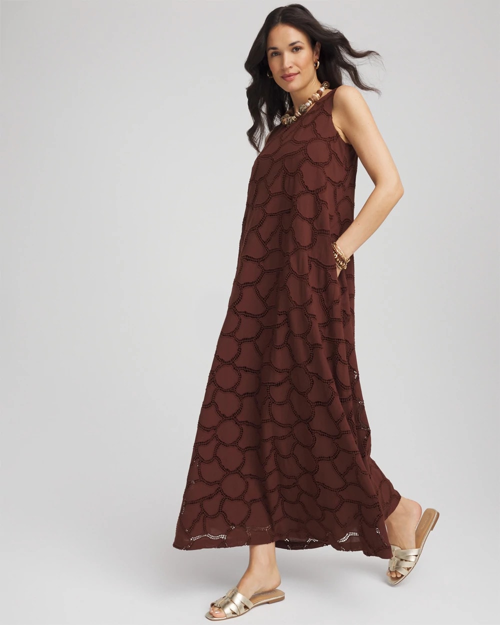 Chico's | Eyelet Cutout Maxi Tank Dress/ Cacao