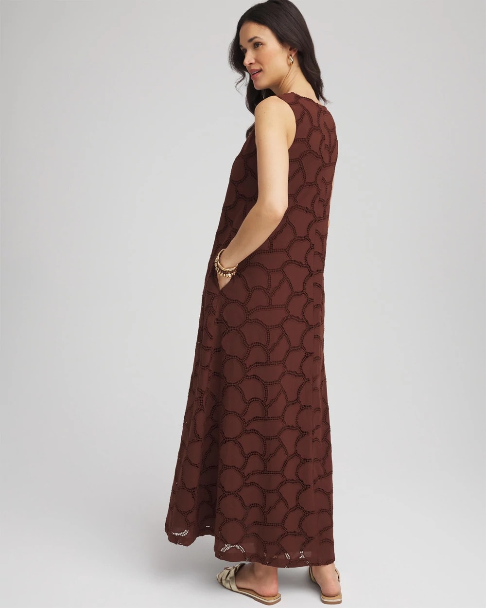 Chico's | Eyelet Cutout Maxi Tank Dress/ Cacao