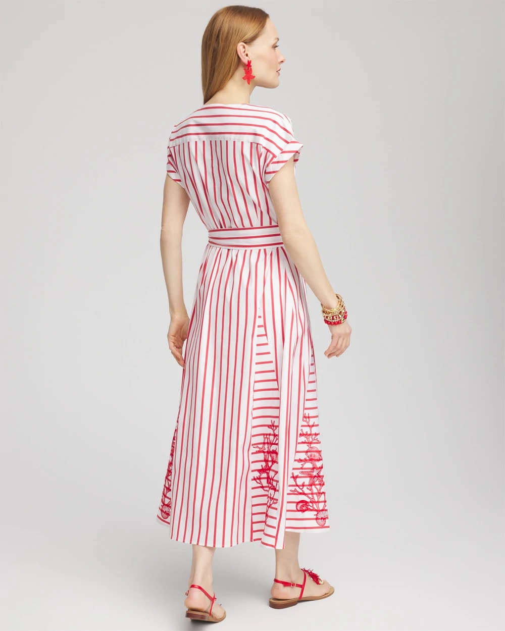 Chico's | Embroidered Godet Striped Maxi Dress/ Alabaster