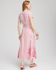 Chico's | Embroidered Godet Striped Maxi Dress/ Alabaster
