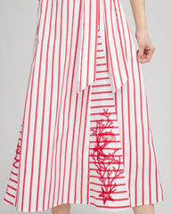 Chico's | Embroidered Godet Striped Maxi Dress/ Alabaster