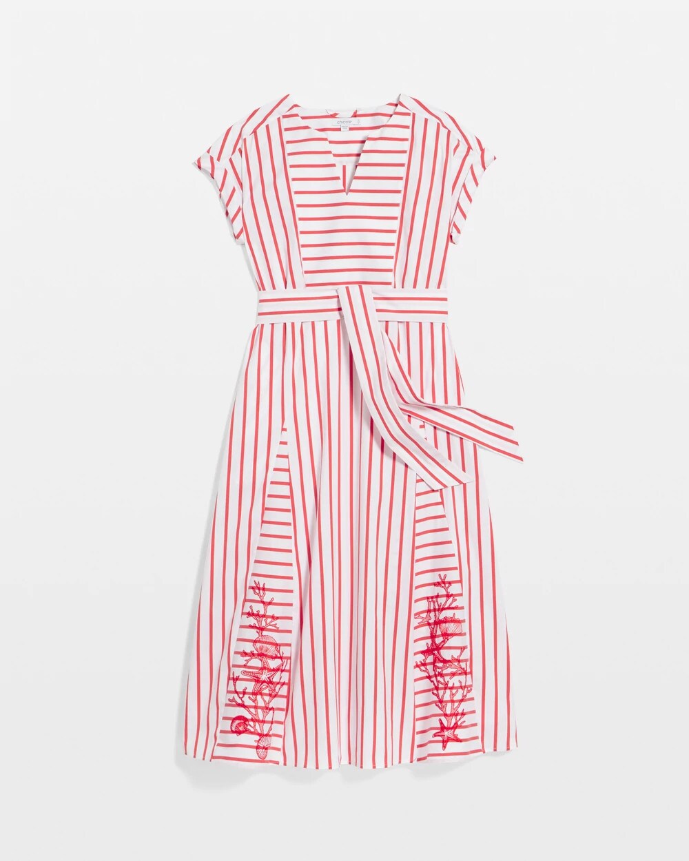 Chico's | Embroidered Godet Striped Maxi Dress/ Alabaster