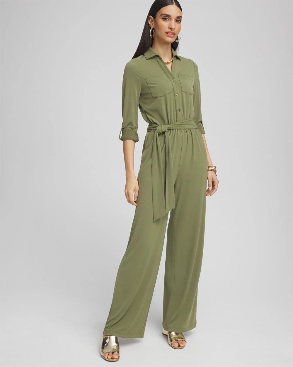 Chico's | Belted Jersey Maxi Jumpsuit/ Rustic Olive