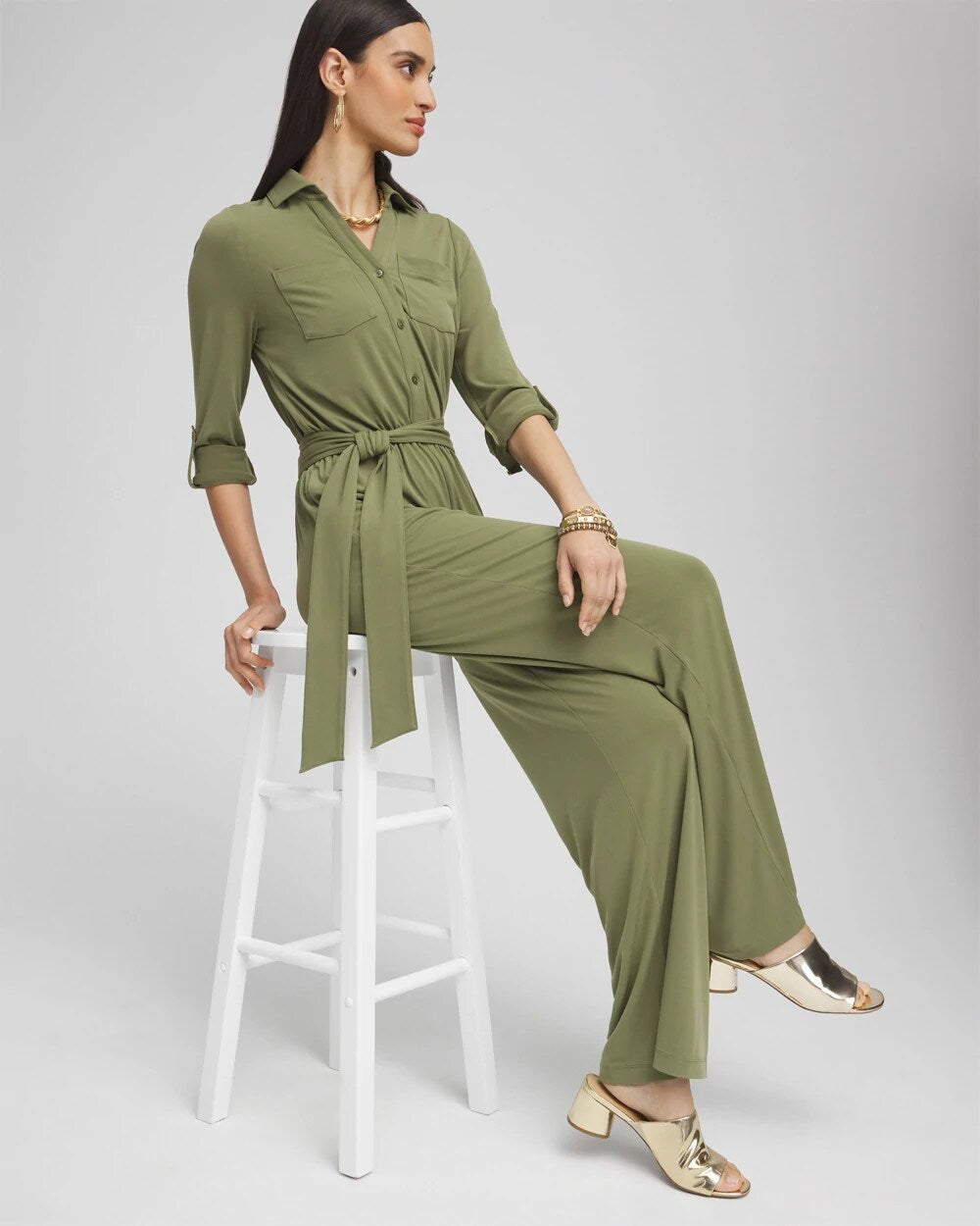 Chico's | Belted Jersey Maxi Jumpsuit/ Rustic Olive