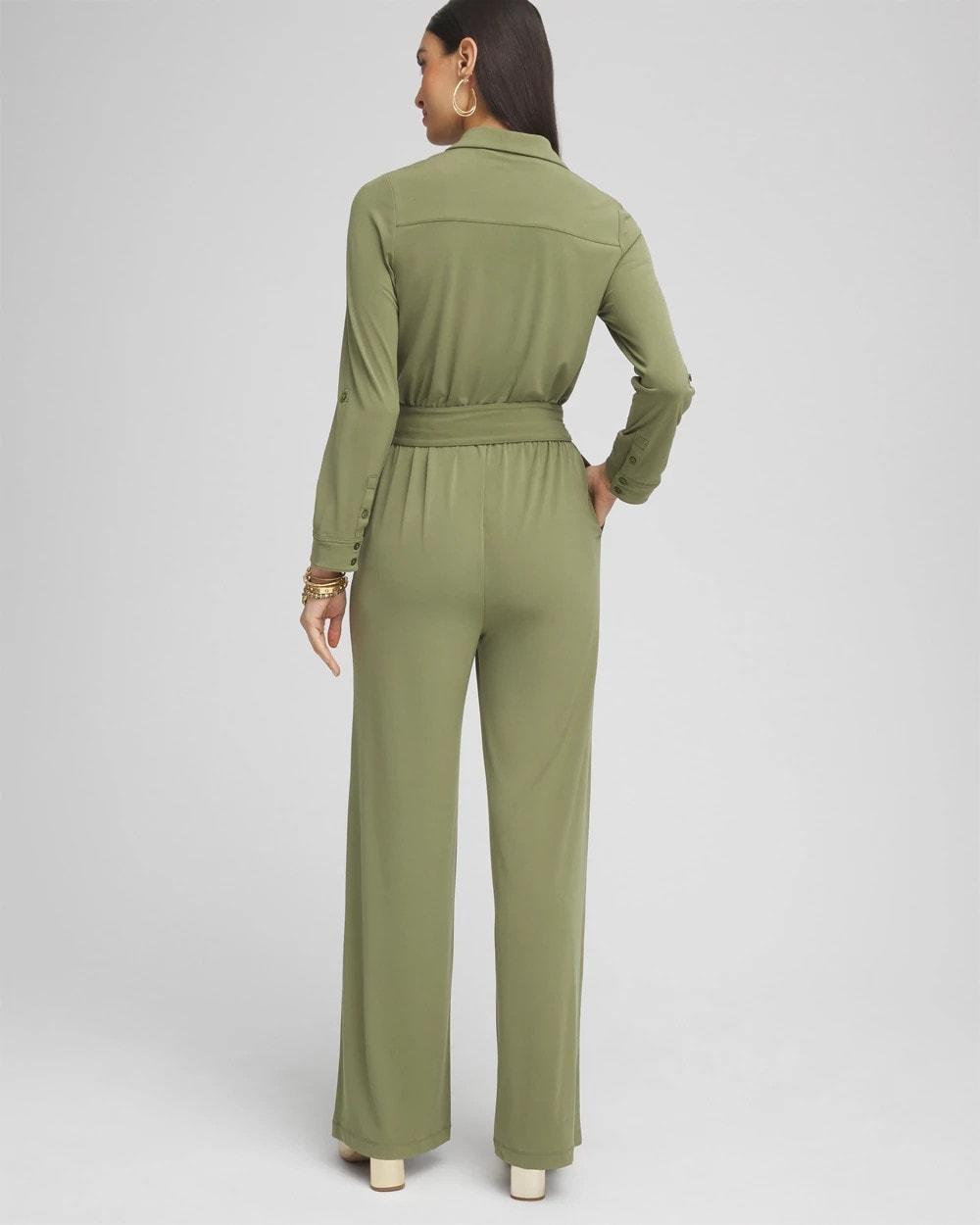Chico's | Belted Jersey Maxi Jumpsuit/ Rustic Olive