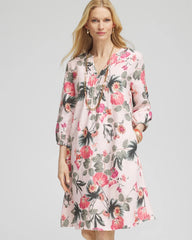 Chico's | Floral Linen Pintuck 3/4 Sleeved Dress/ Multi