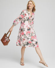 Chico's | Floral Linen Pintuck 3/4 Sleeved Dress/ Multi
