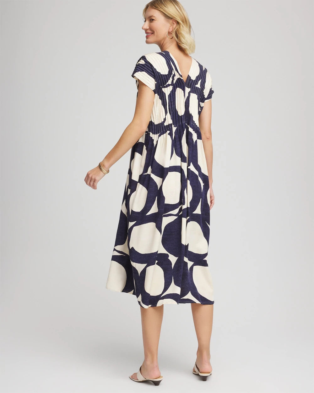 Chico's | Printed Silk-Twill Popover Midi Dress/ Passport Blue