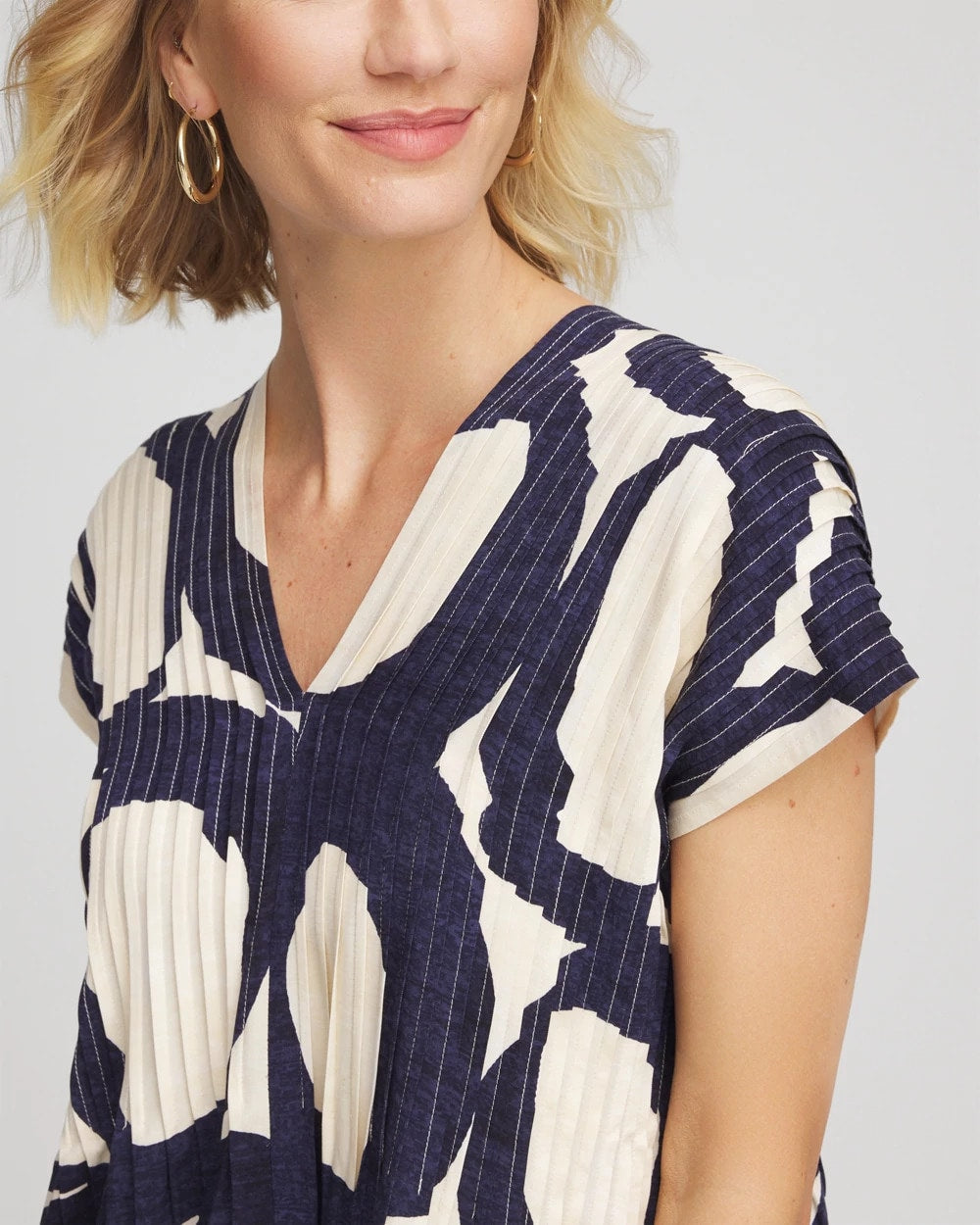 Chico's | Printed Silk-Twill Popover Midi Dress/ Passport Blue