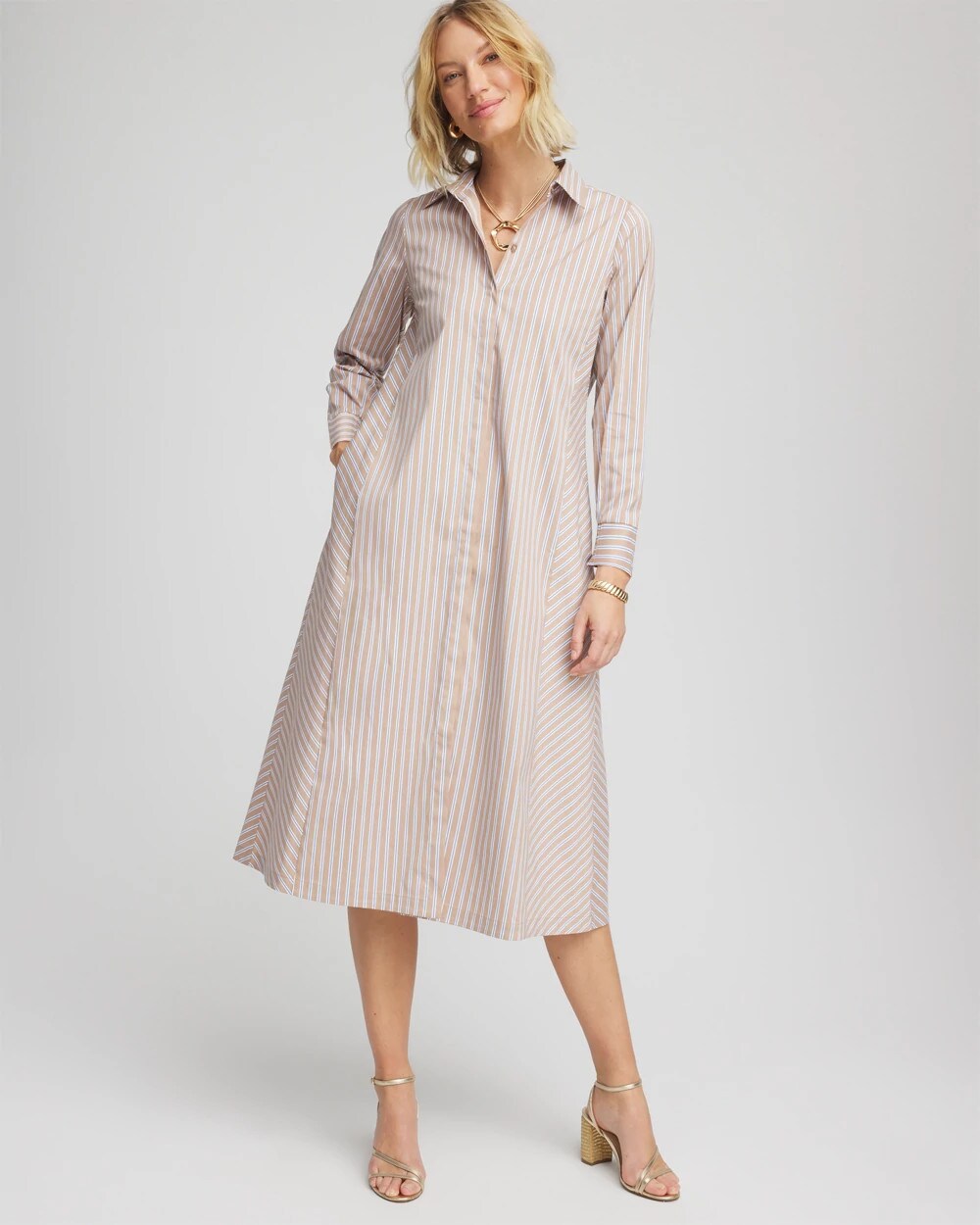 Chico's | Vanilla Chai Striped Shirtdress/ Vanilla Chai