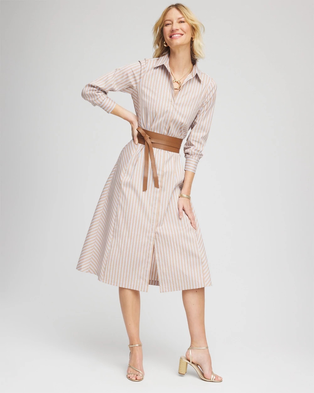 Chico's | Vanilla Chai Striped Shirtdress/ Vanilla Chai