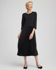 Chico's | Satin-Knit Pleated Maxi Dress/ Black