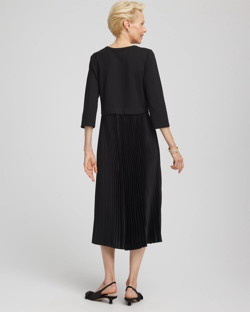 Chico's | Satin-Knit Pleated Maxi Dress/ Black