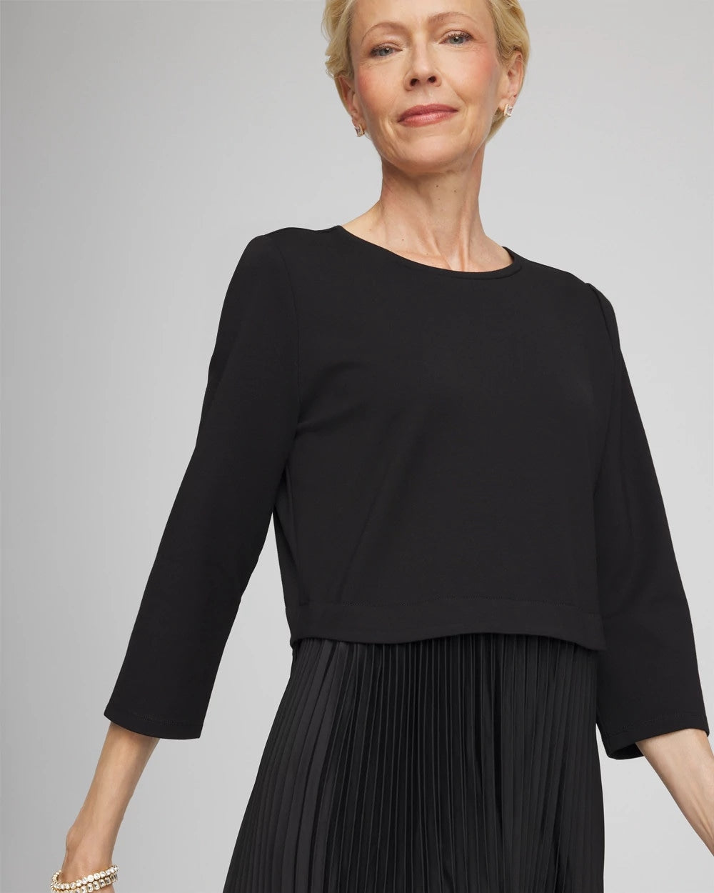 Chico's | Satin-Knit Pleated Maxi Dress/ Black
