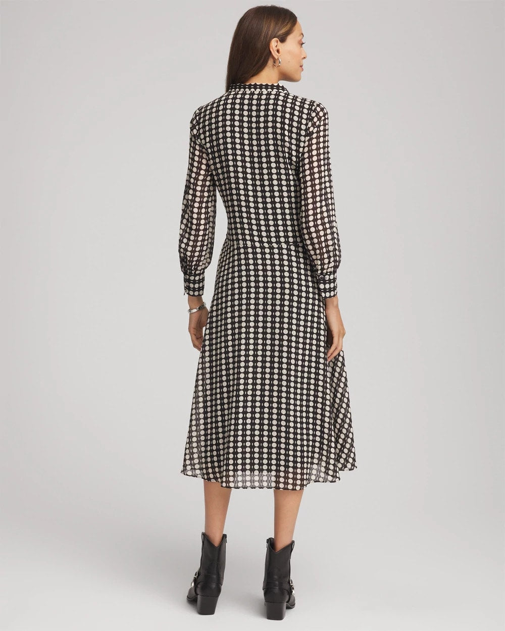 Chico's | Chiffon Clip-Dot Tie-Neck Dress/ Black
