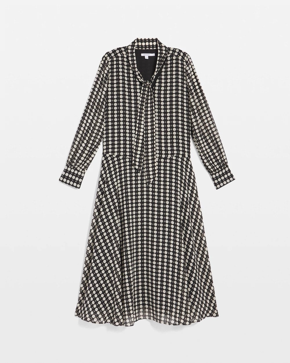 Chico's | Chiffon Clip-Dot Tie-Neck Dress/ Black