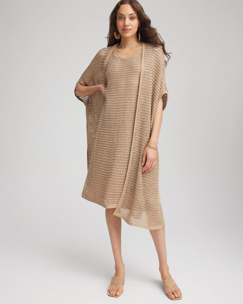 Chico's | Crochet-Knit Sequins Tank Dress/ Cafe Aroma