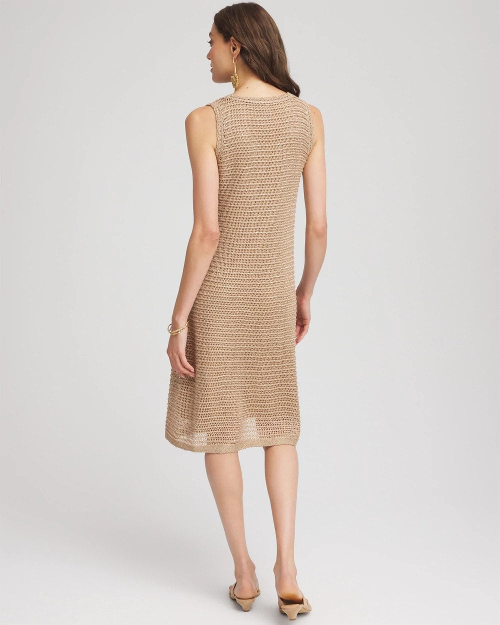 Chico's | Crochet-Knit Sequins Tank Dress/ Cafe Aroma