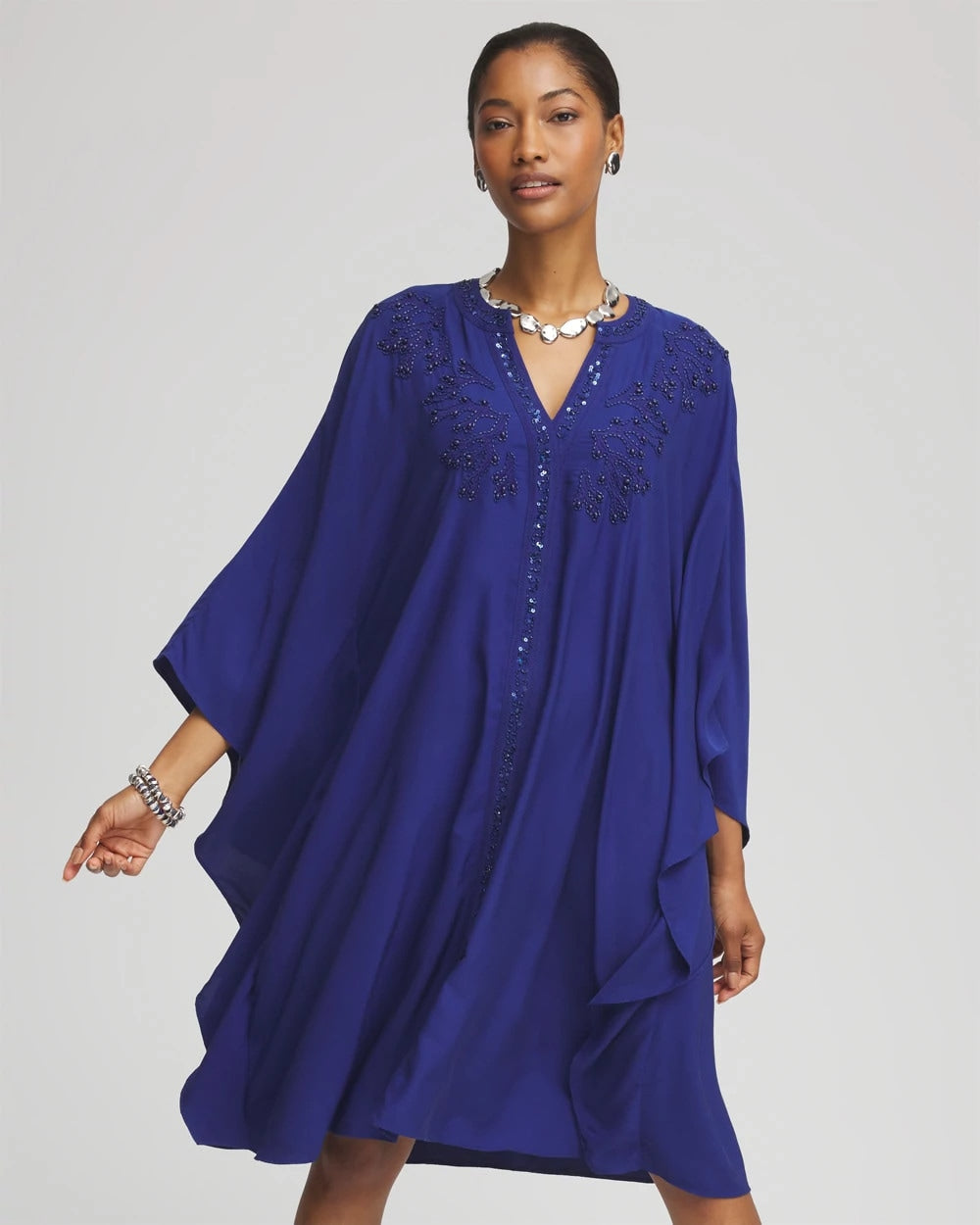 Chico's | Embellished Kaftan Dress/ Blue Casa