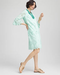 Chico's | Eyelet Cotton Voile Dress/ Teal Waters