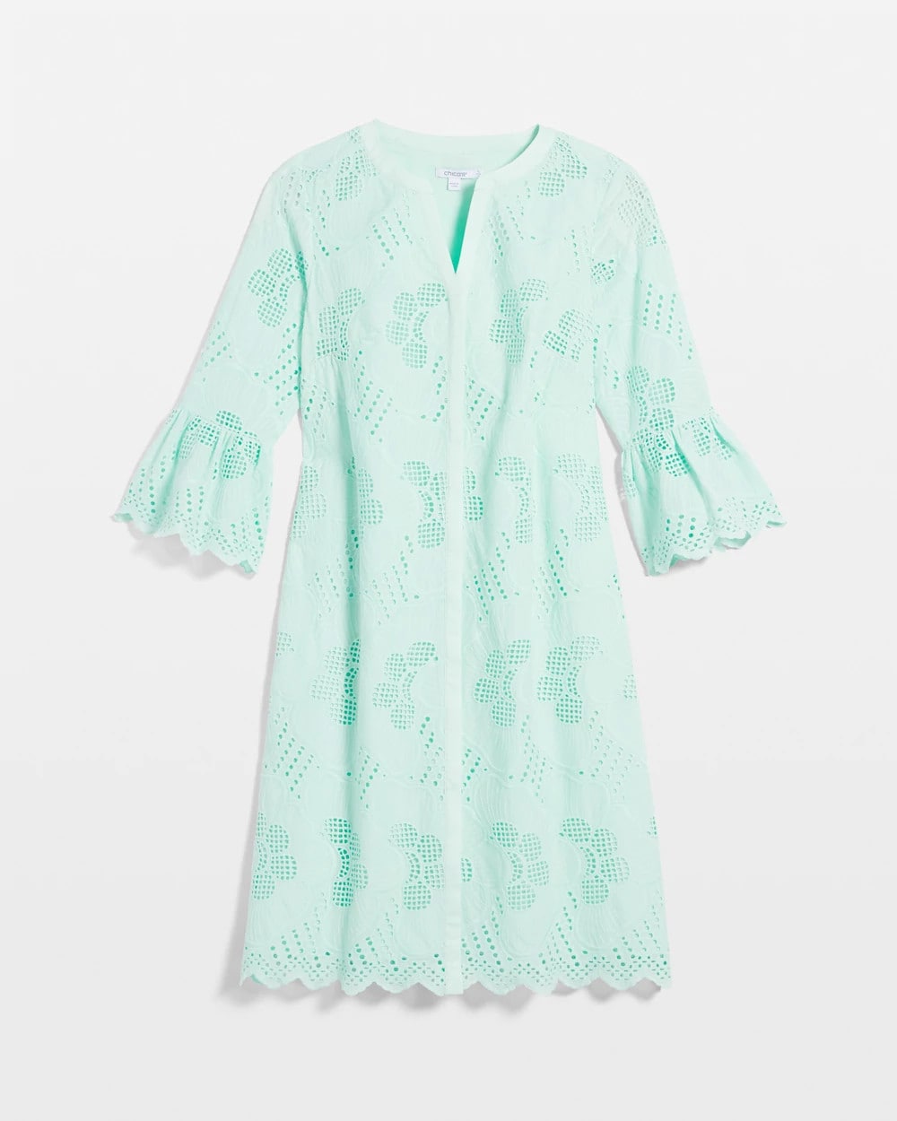 Chico's | Eyelet Cotton Voile Dress/ Teal Waters