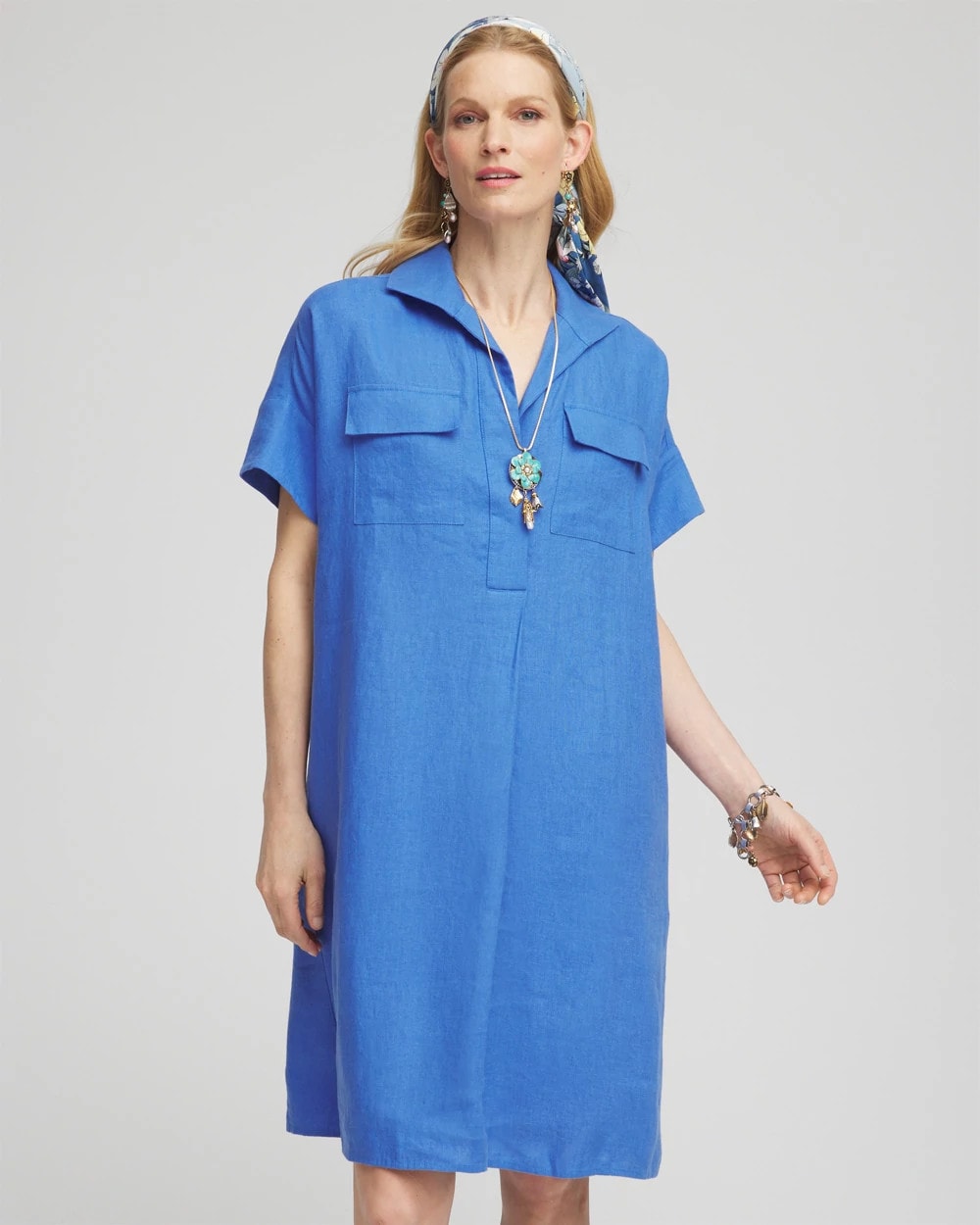 Chico's | High-low Linen Shirtdress/ Blue Pearl