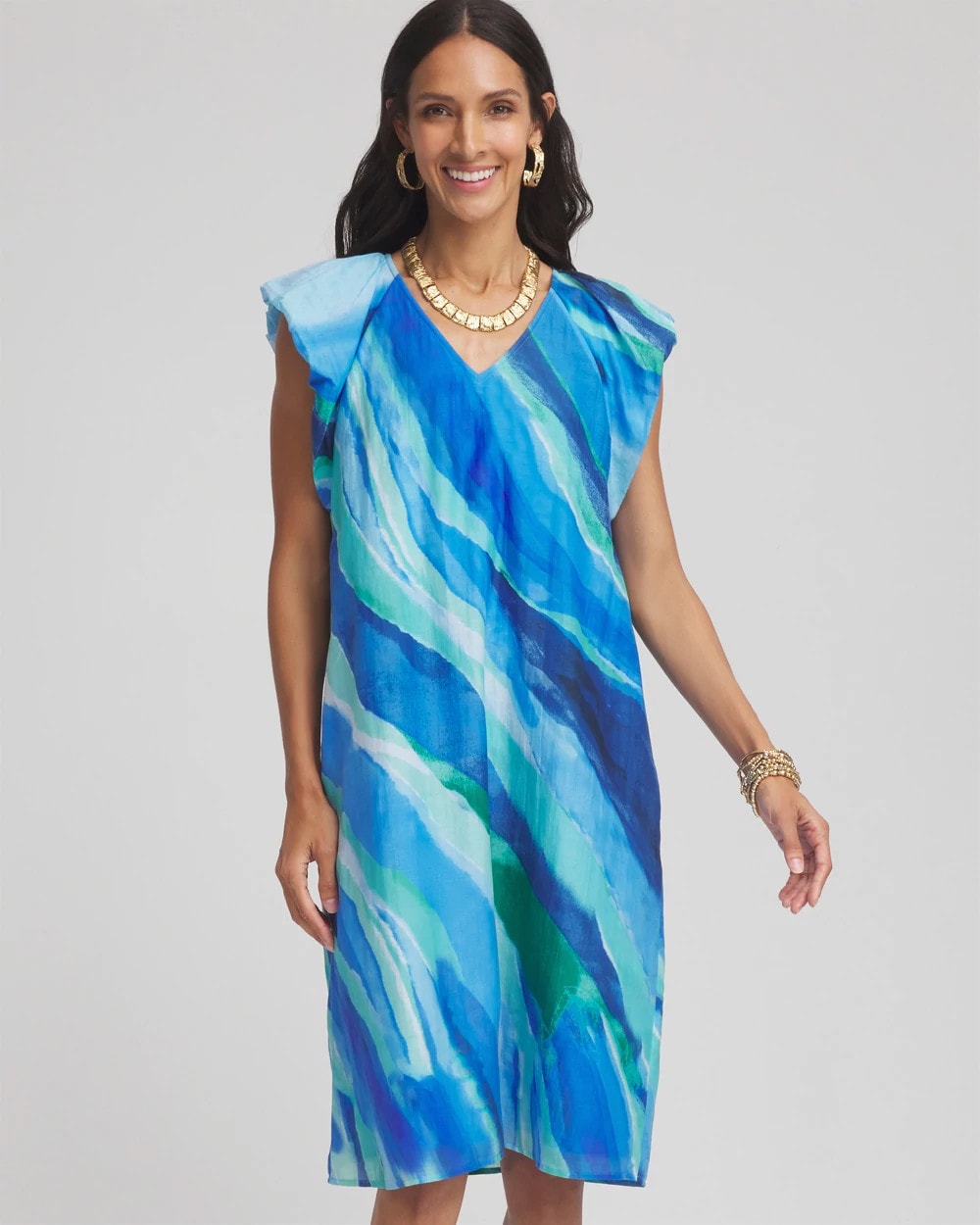 Chico's | Cotton-Silk Voile Popover Dress/ Multi