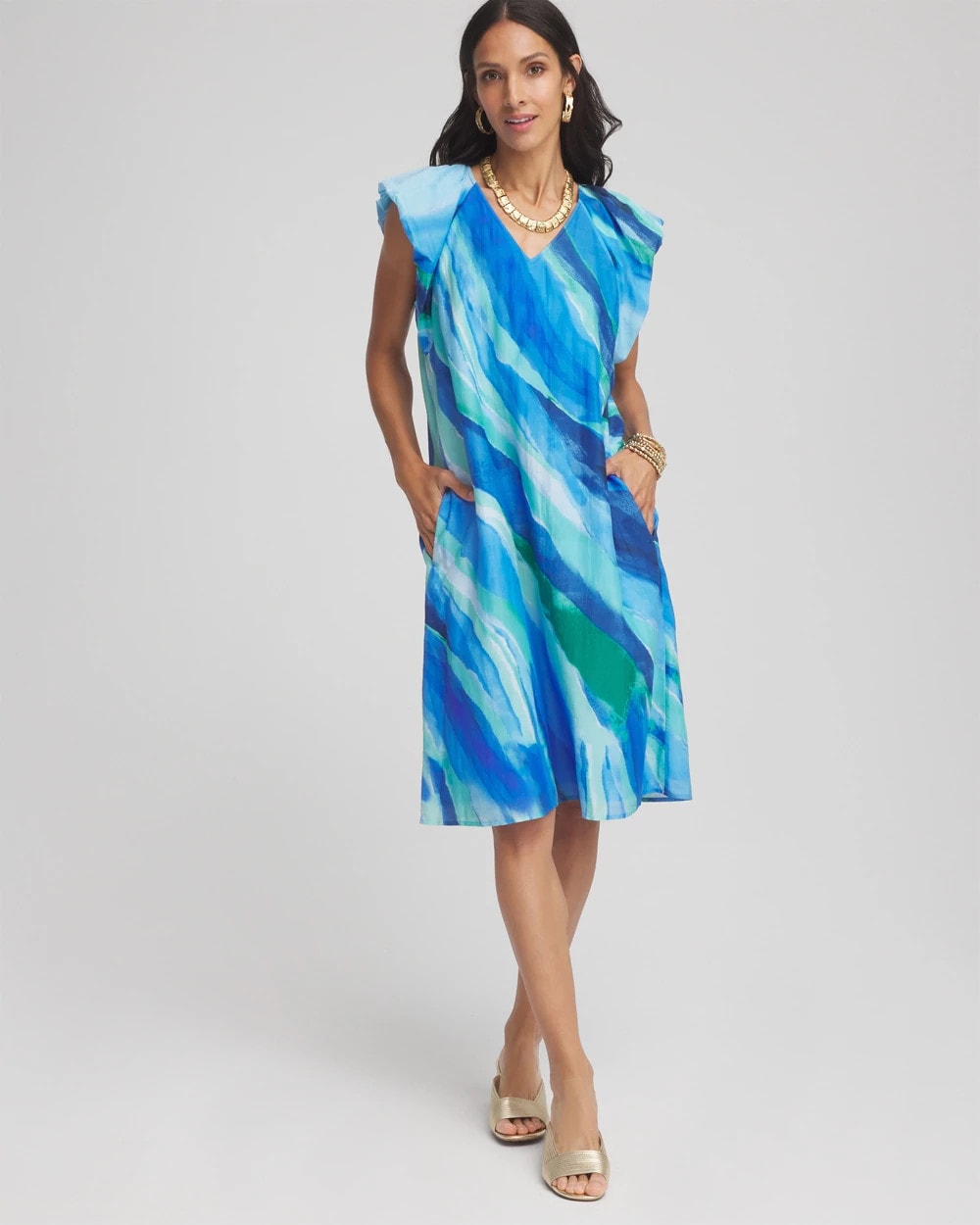 Chico's | Cotton-Silk Voile Popover Dress/ Multi