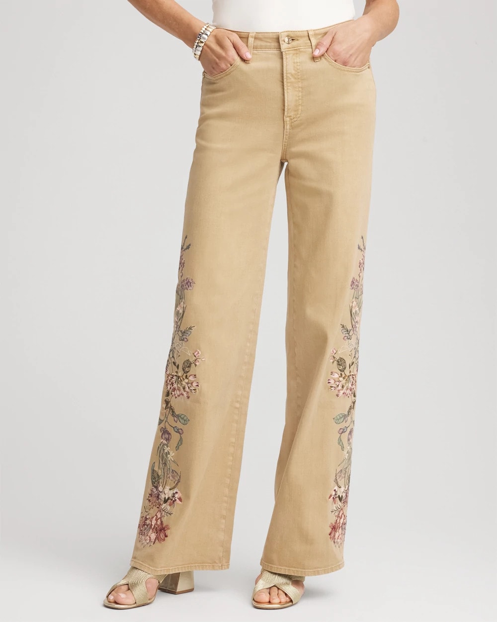 Chico's | Embroidered High-Rise Wide-Leg Jeans/ Cafe Aroma