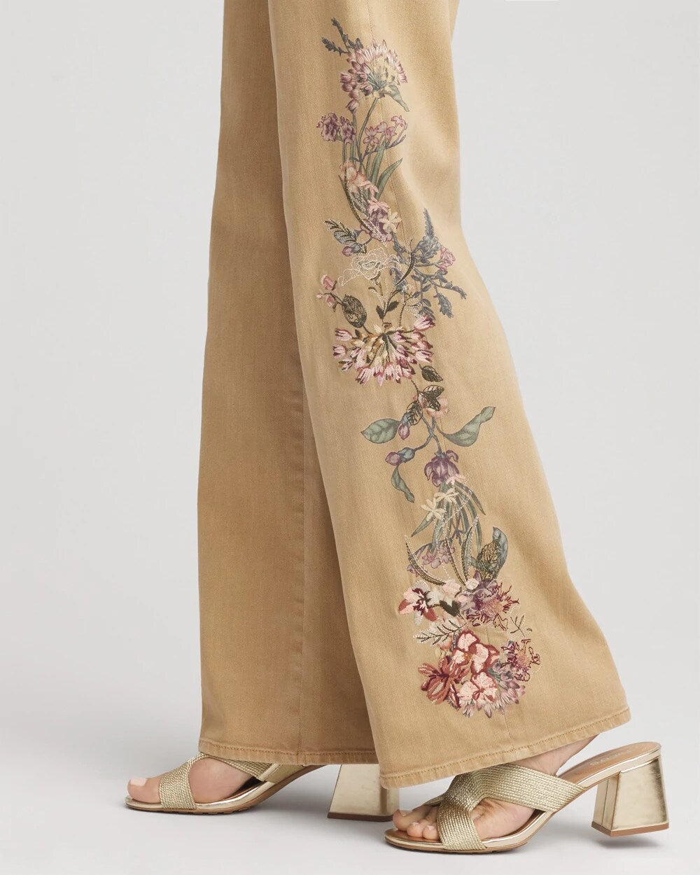Chico's | Embroidered High-Rise Wide-Leg Jeans/ Cafe Aroma
