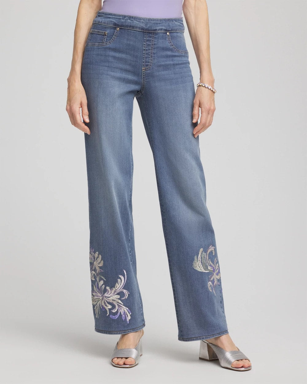 Chico's | Embroidered Pull-On Wide-Leg Jeans/ Soraya Indigo