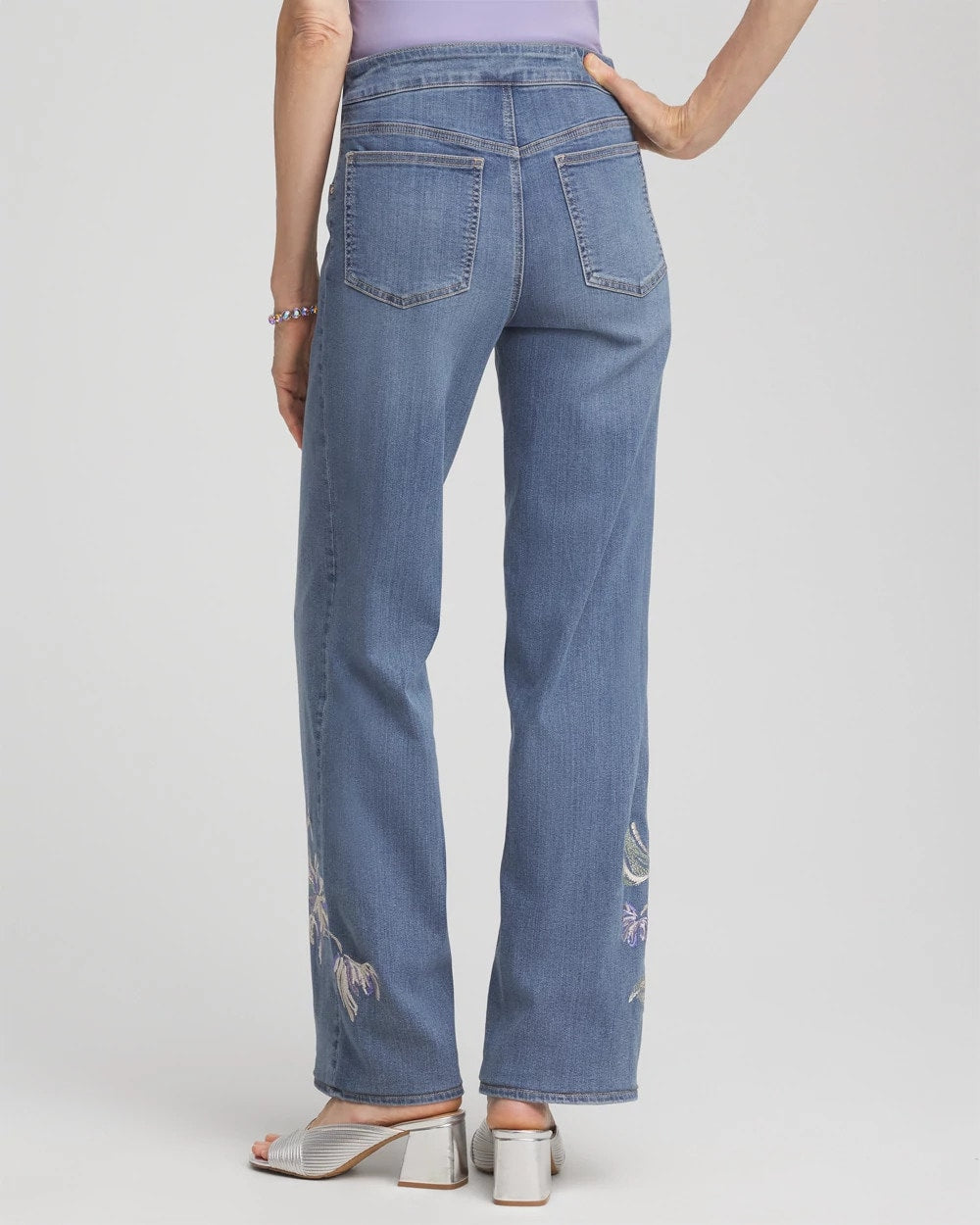 Chico's | Embroidered Pull-On Wide-Leg Jeans/ Soraya Indigo