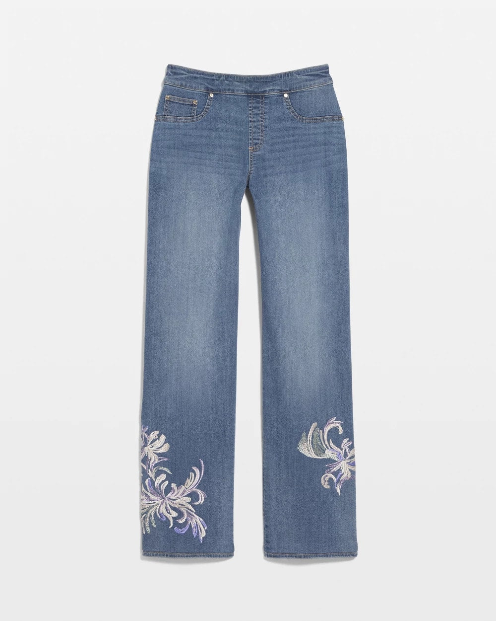 Chico's | Embroidered Pull-On Wide-Leg Jeans/ Soraya Indigo