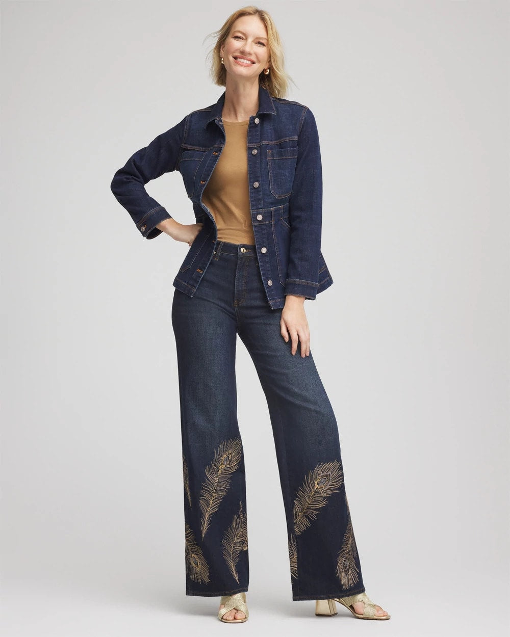 Chico's | Embellished High-Rise Wide-Leg Jeans/ Marconi Indigo