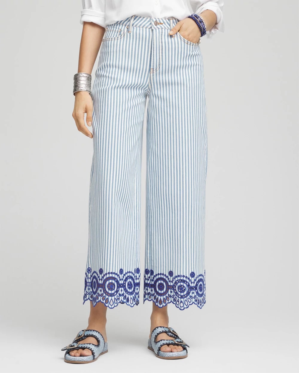 Chico's | Eyelet High-Rise Wide Cropped Jeans/ Blue