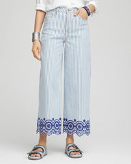 Chico's | Eyelet High-Rise Wide Cropped Jeans/ Blue