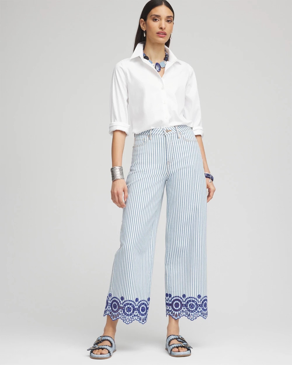 Chico's | Eyelet High-Rise Wide Cropped Jeans/ Blue