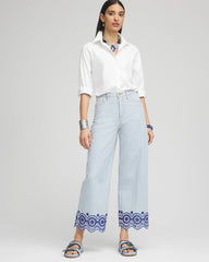 Chico's | Eyelet High-Rise Wide Cropped Jeans/ Blue